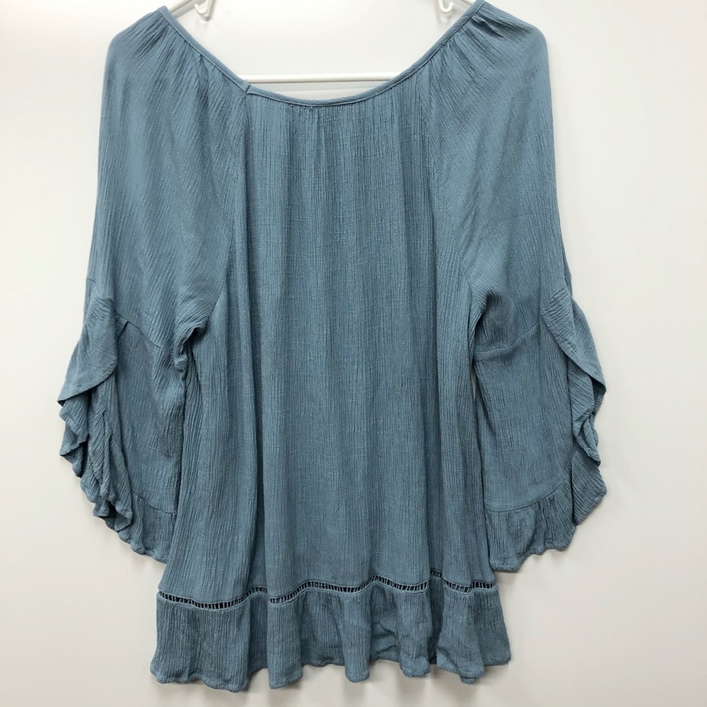 Style & Co 3/4 ruffle sleeve Boho top Size Large - Picture 2 of 6